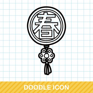 Çin yeni yıl antik sikke şanslı kolye doodle vektör çizim