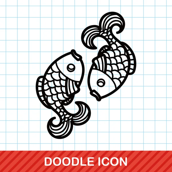 Cinese pesce fortunato ciondolo doodle vettoriale illustrazione — Vettoriale Stock