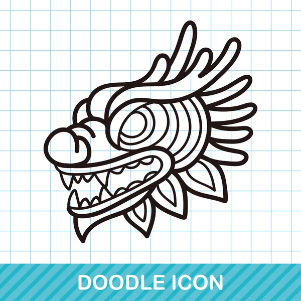 Año nuevo chino dragón y león bailando cabeza doodle vector ilustración — Vector de stock