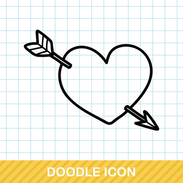 Valentines heart pijl doodle vectorillustratie — Stockvector