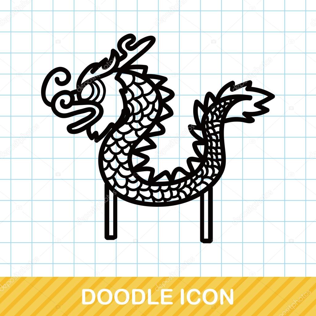 Chinese new year dragon and lion dancing head doodle vector illustration