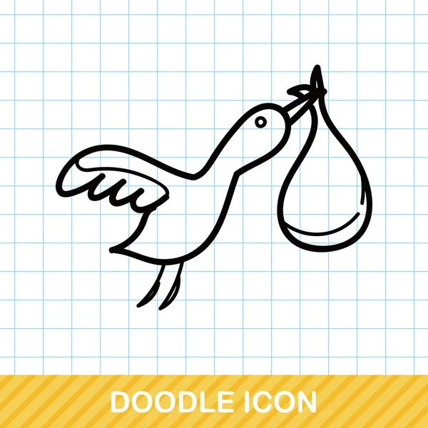 Ooievaar doodle vectorillustratie — Stockvector
