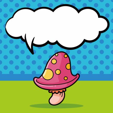 mantar doodle, konuşma balonu vektör çizim