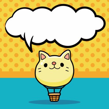 sıcak hava balonu doodle, konuşma balonu vektör çizim