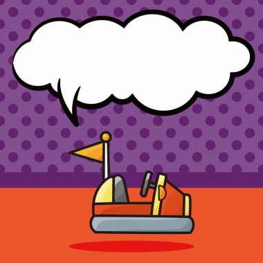 Çarpışan araba doodle, konuşma balonu vektör çizim