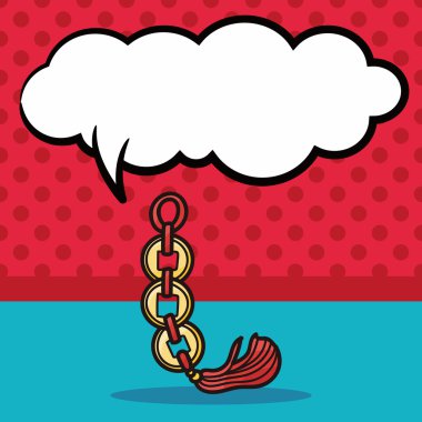 Çin yeni yıl antik sikke şanslı kolye doodle, konuşma balonu vektör çizim