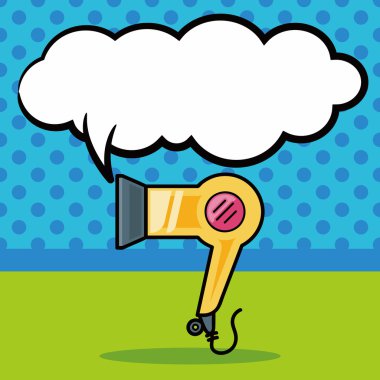 Saç kurutma makinesi doodle, konuşma balonu vektör çizim