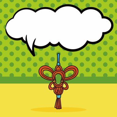 Çin yeni yıl antik sikke şanslı kolye doodle, konuşma balonu vektör çizim