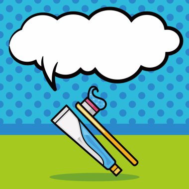 Diş fırçası doodle, konuşma balonu vektör çizim
