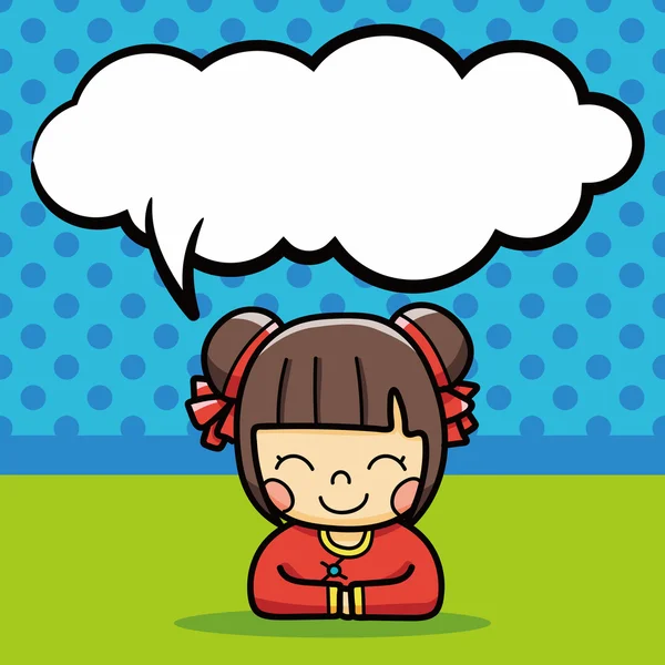 Chinese New Year child doodle, speech bubble vector illustration - Stok Vektor