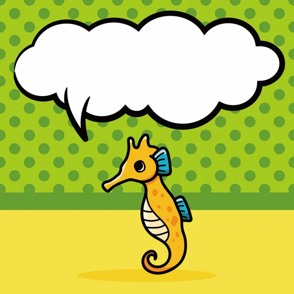 Animal marino Hippocampus garabato, habla burbuja vector ilustración — Vector de stock