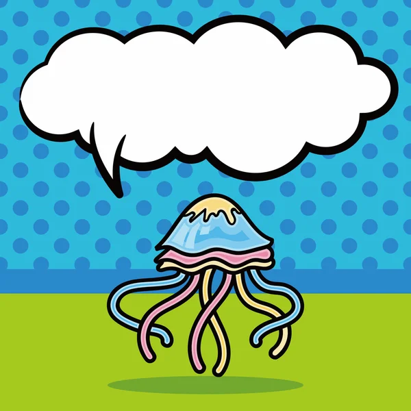 Moře zvířat medúzy doodle, řeč bublina vektorové ilustrace — Stockový vektor