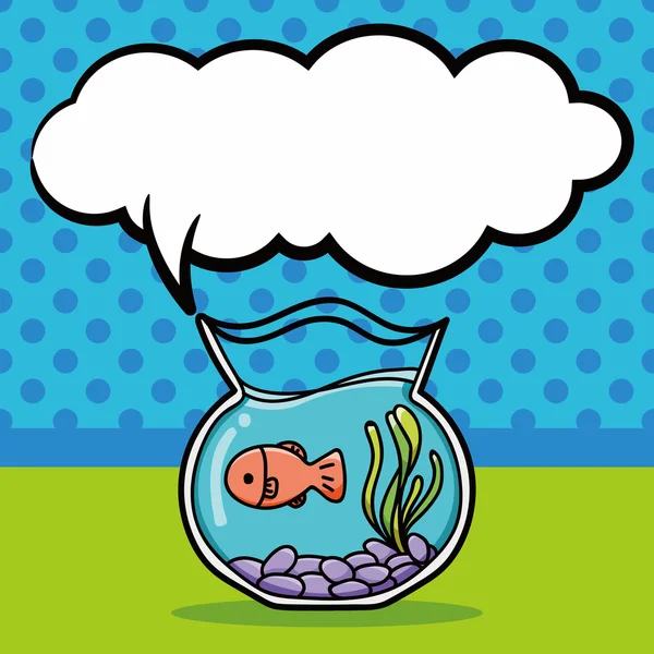 Tazón de pescado garabato, discurso burbuja vector ilustración — Vector de stock