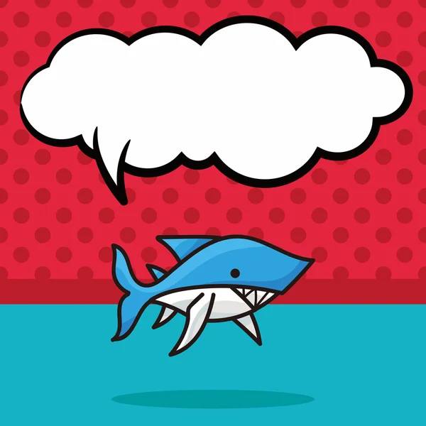 Zee dier haai doodle, toespraak bubble vectorillustratie — Stockvector