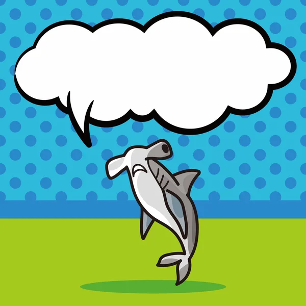 Tiburón marino garabato, habla burbuja vector ilustración — Vector de stock
