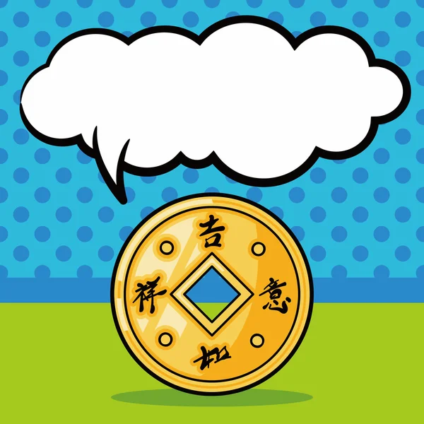 Año nuevo chino doodle dinero de oro, burbuja del habla — Vector de stock