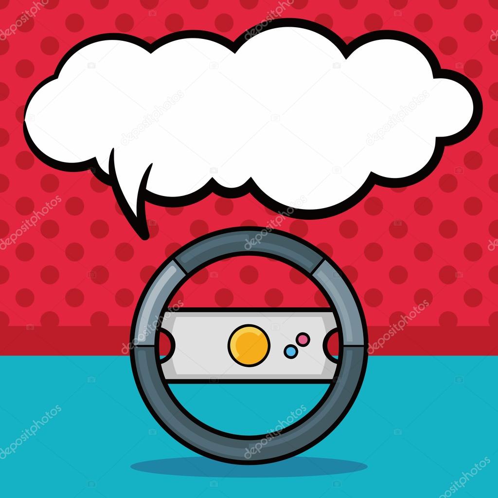 game controller steering wheel doodle, speech bubble vector illustration