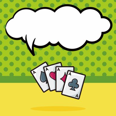 Poker kart doodle, konuşma balonu vektör çizim