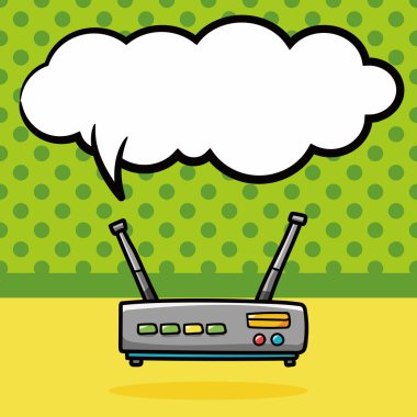 Kablosuz makine doodle, konuşma balonu vektör çizim