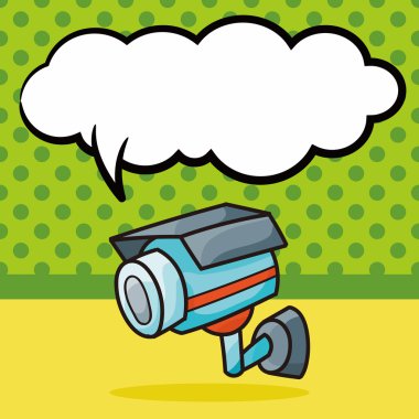 Güvenlik kameraları doodle, konuşma balonu vektör çizim