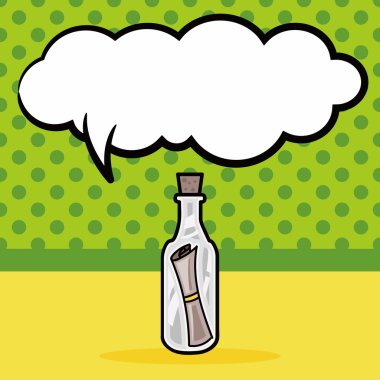 İletide bir şişe doodle, konuşma balonu vektör çizim