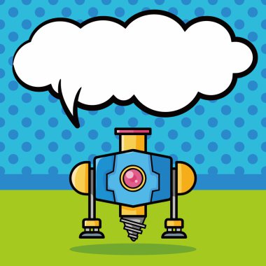 Robot doodle, konuşma balonu vektör çizim