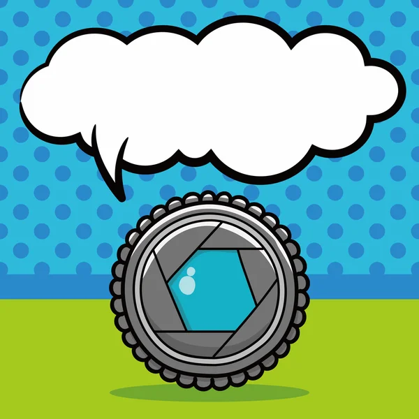 Cameralens doodle, toespraak bubble vectorillustratie — Stockvector