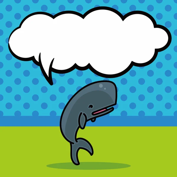 Doodle de baleia de animais marinhos, ilustração de vetor de bolha de fala — Vetor de Stock
