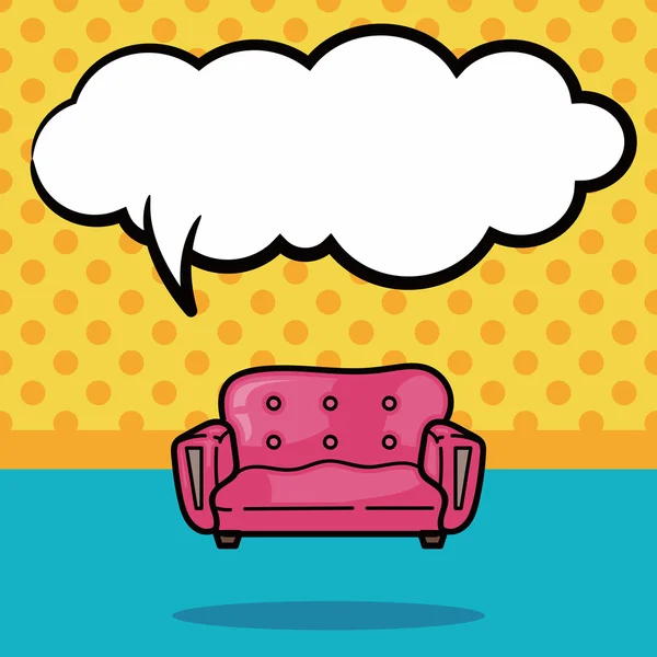 Stoel sofa doodle, toespraak bubble vectorillustratie — Stockvector