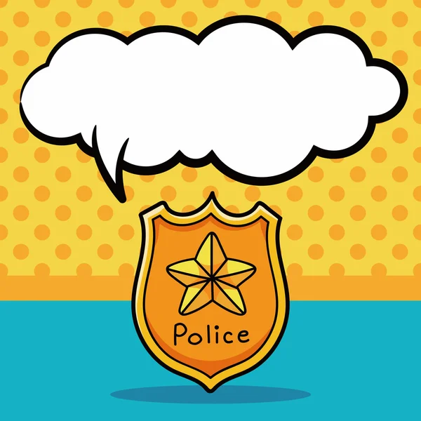 Politie badge doodle, toespraak bubble vectorillustratie — Stockvector