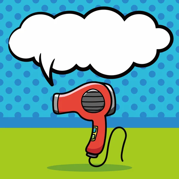 Saç kurutma makinesi doodle, konuşma balonu vektör çizim — Stok Vektör