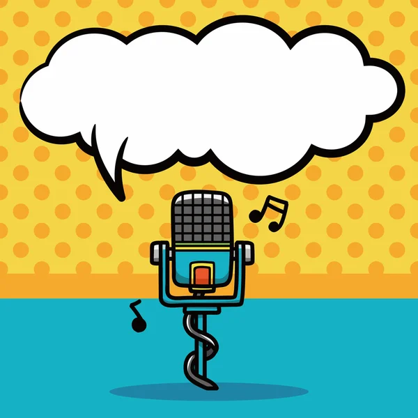 Instrumento musical microfone doodle, fala bolha vetor ilustração — Vetor de Stock