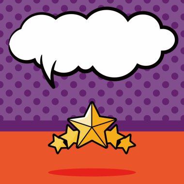 Yıldızlı rozet doodle, konuşma balonu vektör çizim
