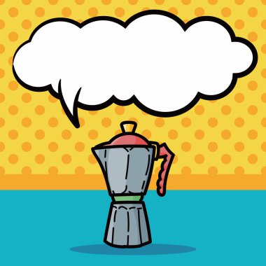 kahve su ısıtıcısı maker renk doodle, konuşma balonu vektör çizim