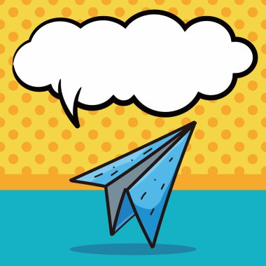 Kağıt Uçak rengi doodle, konuşma balonu vektör çizim