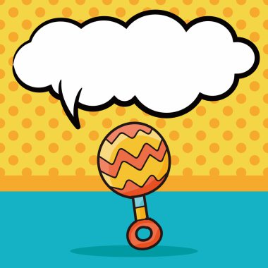 oyuncak çıngırak doodle, konuşma balonu vektör çizim