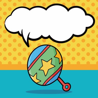 oyuncak çıngırak doodle, konuşma balonu vektör çizim