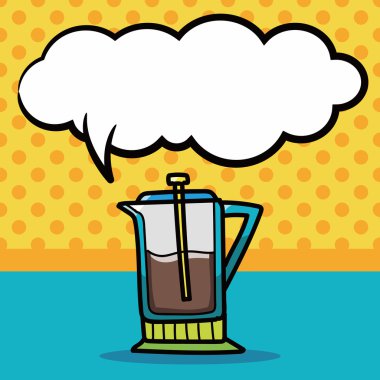 kahve su ısıtıcısı maker renk doodle, konuşma balonu vektör çizim