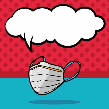 tıbbi maskesi renk doodle, konuşma balonu vektör çizim