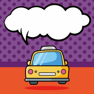 Taksi doodle, konuşma balonu vektör çizim