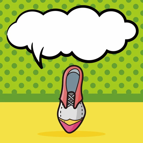 Zapatos de tacón alto doodle color, discurso burbuja vector ilustración — Vector de stock