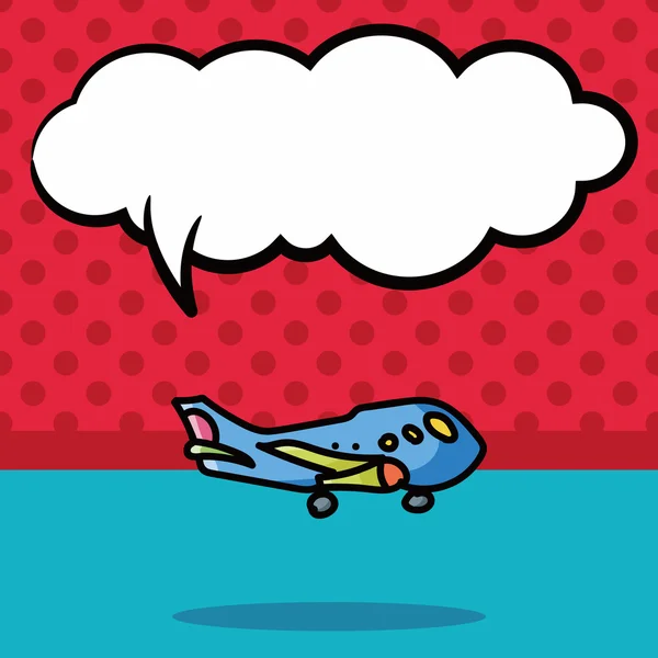 Doodle de color del avión, ilustración del vector de burbuja del habla — Vector de stock