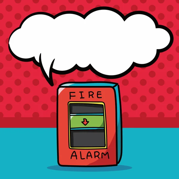 Alarma de incendios garabato color, voz burbuja vector ilustración — Vector de stock