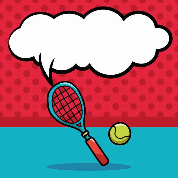 Tenisz doodle, beszéd buborék vektoros illusztráció — Stock Vector