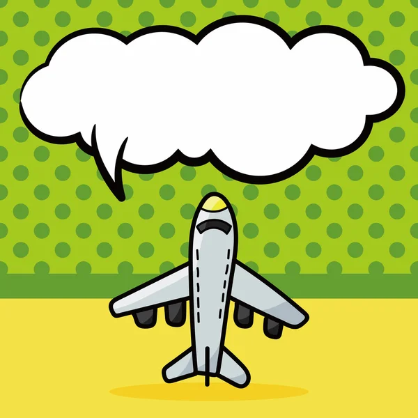 Vliegtuig kleur doodle, toespraak bubble vectorillustratie — Stockvector