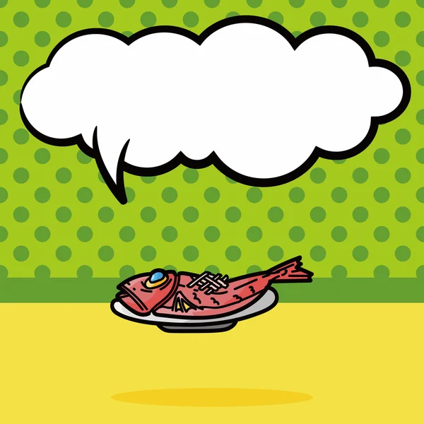 Garabato de carne de pescado, ilustración del vector de la burbuja del habla — Vector de stock
