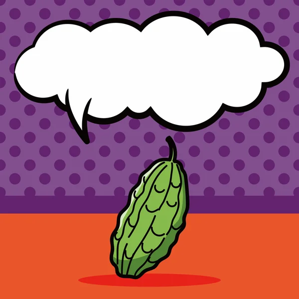 Vegetable Bitter melon color doodle, speech bubble vector illustration - Stok Vektor