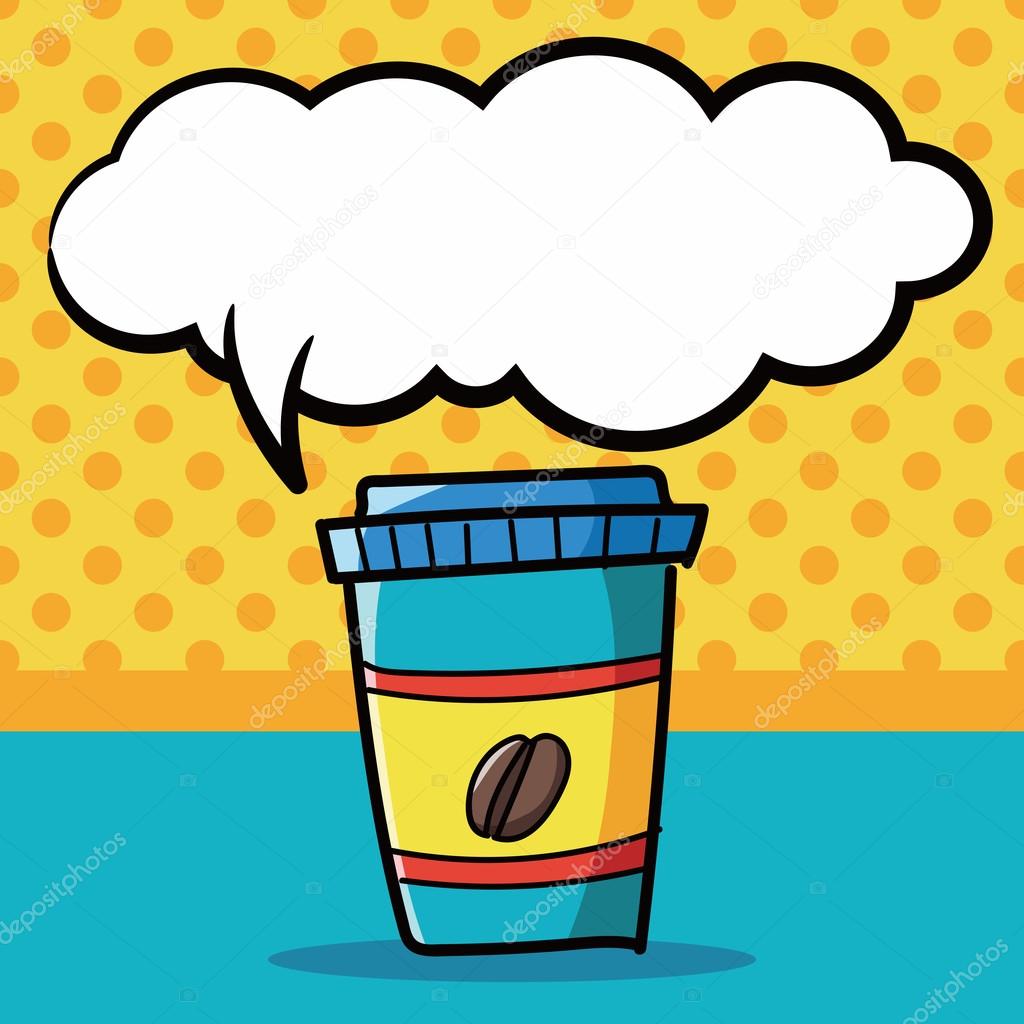 take away coffee color doodle, speech bubble vector illustration
