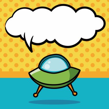 UFO doodle, konuşma balonu vektör çizim