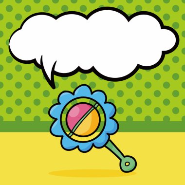 oyuncak çıngırak doodle, konuşma balonu vektör çizim